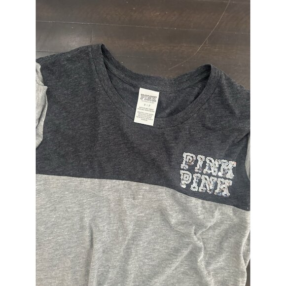 Victorias Secret Pink Bling Quartet Sleeve Top Womens Small Gray - Picture 2 of 3